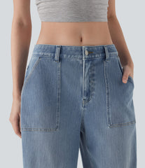 Halara Flex™ Low Rise Rolled Hem Washed Casual Baggy Jeans with Pockets