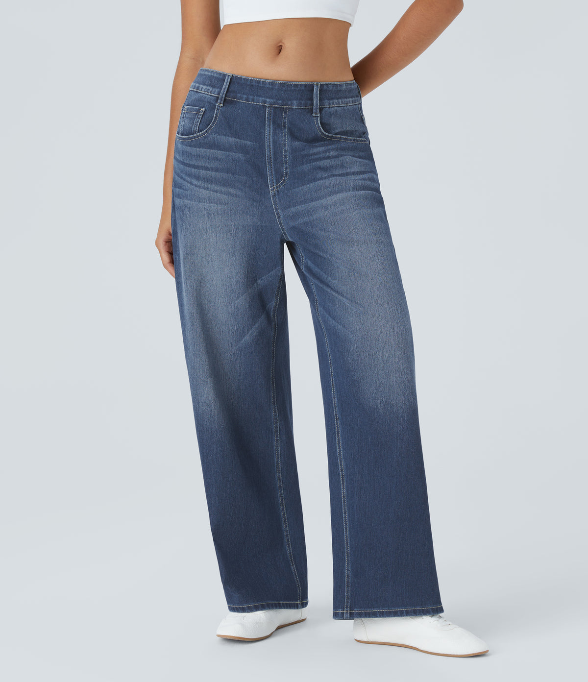 Halara Flex™ Mid Rise Pockets Washed Baggy Wide Leg Casual Jeans