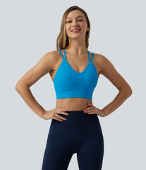 OneForm Seamless Flow Low Support V Neck Crisscross Backless Built-in Bra Cropped Yoga Sports Bra