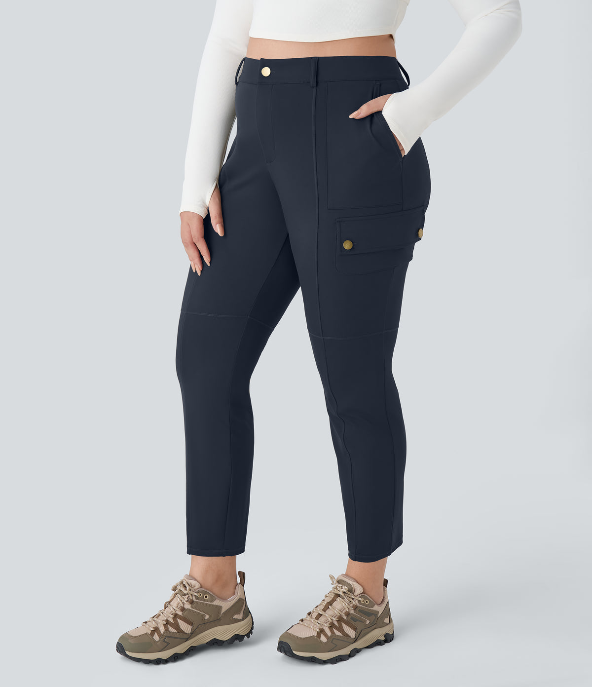 DayStretch High Waisted Zipper Pockets Solid Slim Hiking Plus Size Cargo Pants