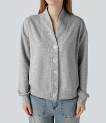 V-neck Long Sleeve Button Fly Casual Sweatshirt with Pockets