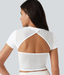 SoftlyZero™ Airy Round Neck Short Sleeve Cut-Out Back Breathable Mesh InstantCool Running Sports Top-UPF50+
