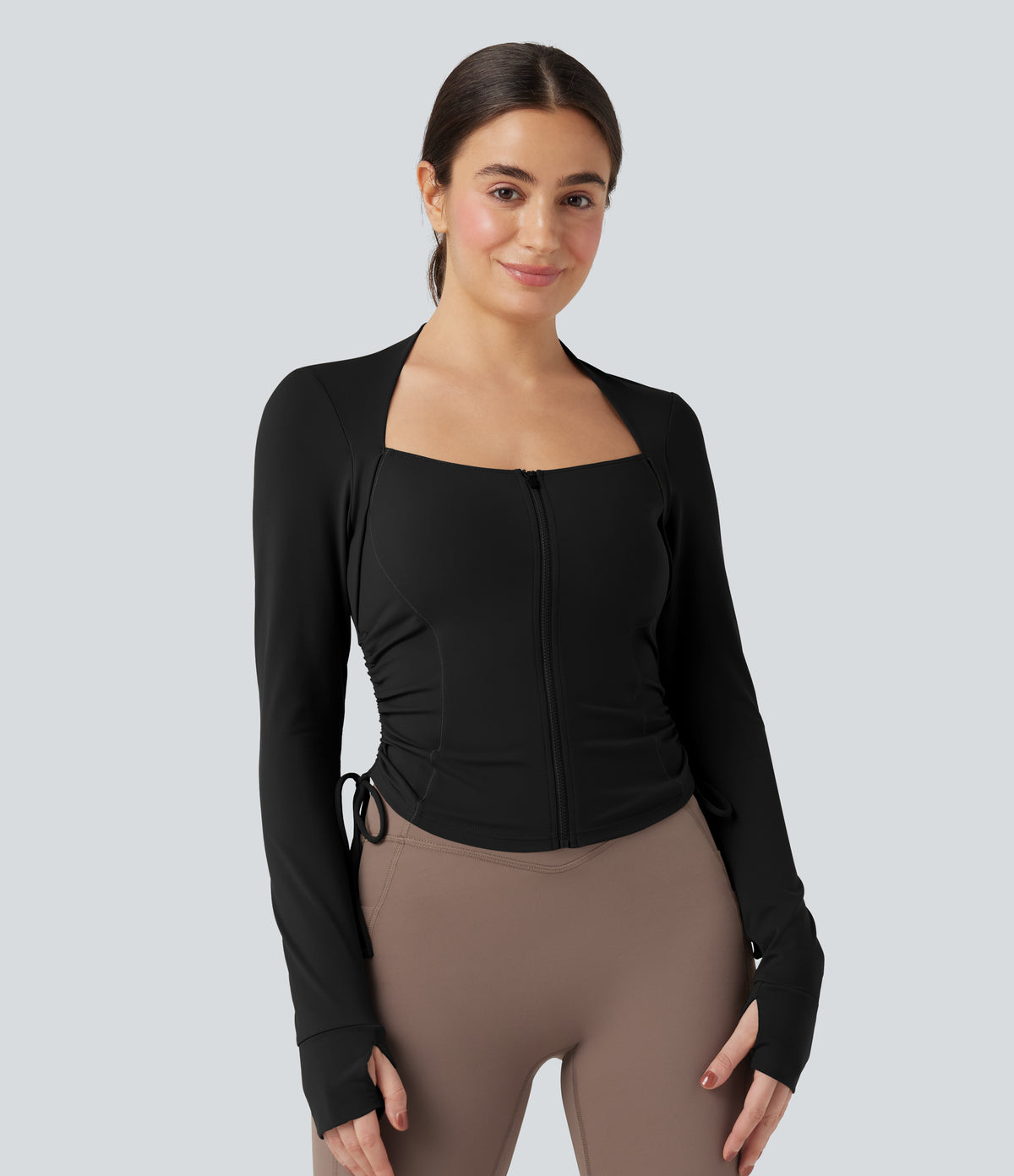 SoftlyZero™ Plush Long Sleeve Thumb Hole Drawstring Yoga Jacket
