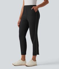 High Waisted Reflective Crepe Golf Tapered Pants-Golf Tee Pocket