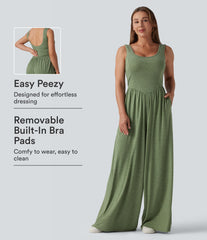 U Neck Wide Leg Casual Jumpsuit with Pockets-Easy Peezy Edition