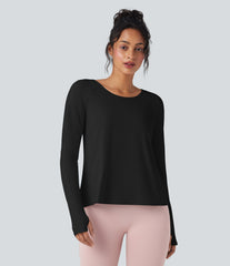 SoftlyZero™ Airy Round Neck Long Sleeve Thumb Hole Cut Out InstantCool Yoga Sports Top