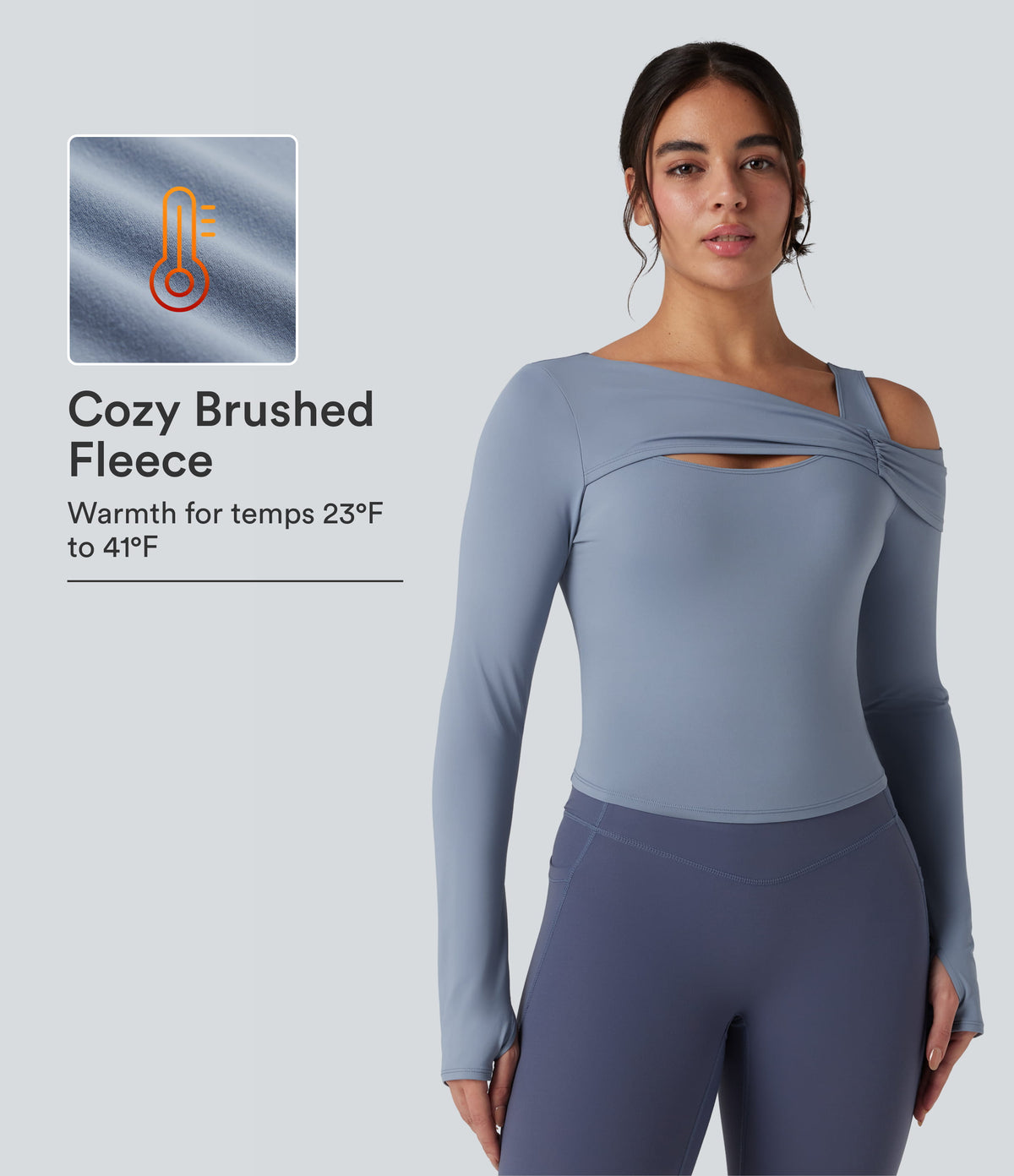 Asymmetric Shoulder Long Sleeve Thumb Hole Yoga Sports Top