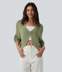 Deep V-neck Batwing Sleeve Crochet Casual Cardigan