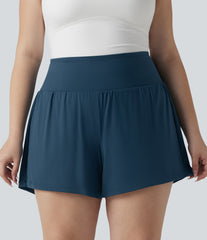 Plus Size Softlyzero™ Airy High Waisted Tummy Control 2-in-1 InstantCool Yoga Shorts 5'' with Pockets