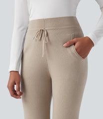 Mid Rise Drawstring Lounge Sweater Pants with Pockets