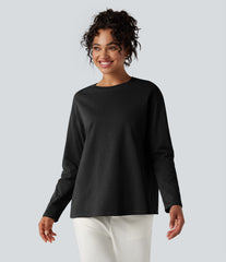 Round Neck Long Sleeve Casual Cotton T-Shirt