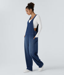 Halara Flex™ V Neck Pocket Washed Denim Casual Overalls