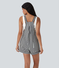Pockets Stripe Waffle Short Overalls