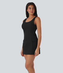 Water Repellent Wear-Resistant 2-Piece Mini Camping Cargo Dress with Pockets