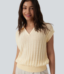 Polo Cap Sleeve Work Sweater