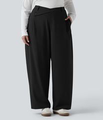 Plus Size Halara Flex™ DayStretch Asymmetric High Waisted Barrel Leg Work Pants with Pockets