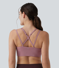 Low Support Crisscross Backless Adjustable Straps Ruched Built-in Bra InstantCool Quick Dry Yoga Sports Bra UPF50+