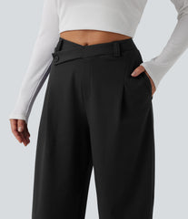 Halara Flex™ DayStretch Asymmetric High Waisted Barrel Leg Work Pants with Pockets