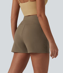 High Waisted Pleated Work Shorts with Pockets
