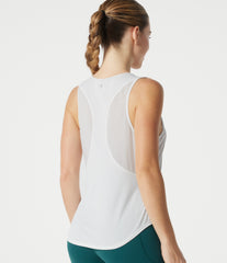 Round Neck Contrast Mesh Curved Hem Workout Tank Top