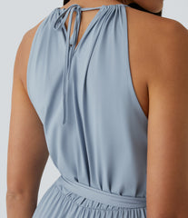 Sleeveless Tie Back Belted Pocket Cut Out InstantCool Jumpsuit-UPF50+