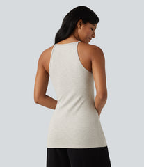 Round Neck Split Hem Slim Casual Tank Top
