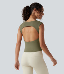SoftlyZero™ Airy Boat Neck Cut Out Built-in Bra Ruched InstantCool Yoga Tank Top