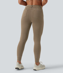 Asymmetric High Waisted Stripes Workout 7/8 Leggings with Pockets