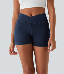 Halara Flex™ High Waisted Crossover Pocket Denim Casual Shorts 3"