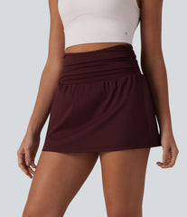 SoftlyZero™ Airy High Waisted Ruched Tummy Control 2-in-1 Mini A-line InstantCool Tennis Skirt with Pockets-UPF50+