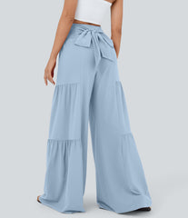Breezeful™ High Waisted Shirred Tie Front & Back Wide Leg Flowy Quick Dry Casual Pants