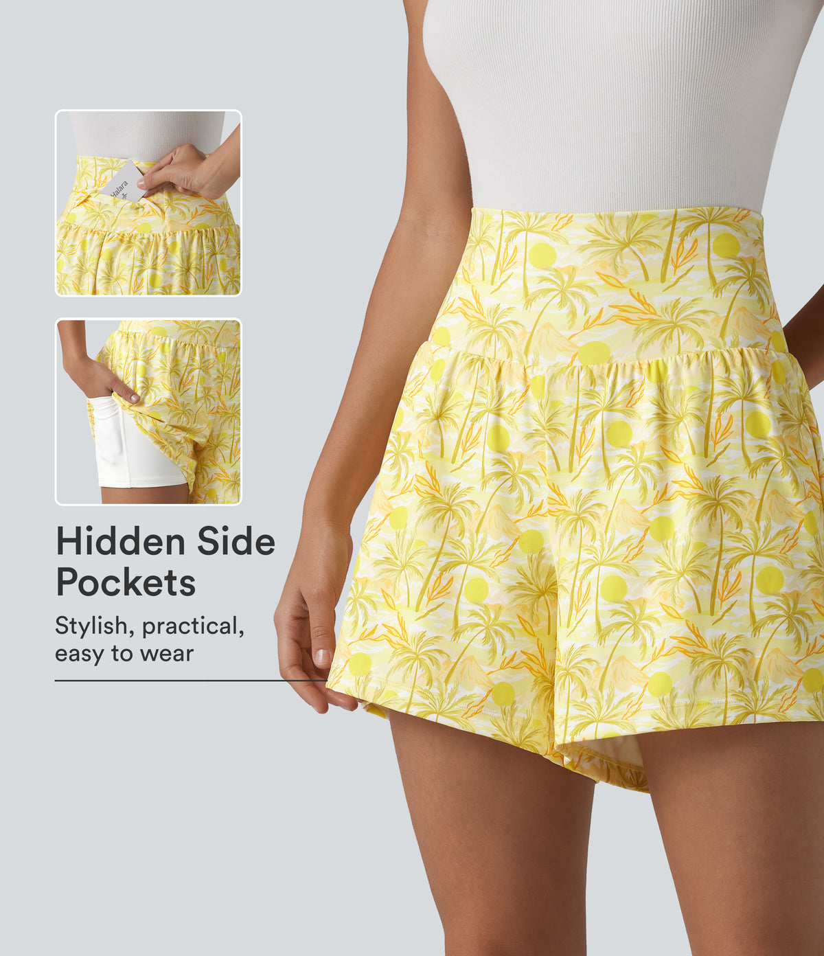 High Waisted 2-in-1 Hawaii Shorts 5'' with Pockets