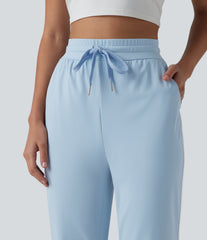 SoftlyZero™ Airy High Waisted Drawstring Contrast Binding Curved Hem InstantCool Yoga Tapered Pants with Pockets-UPF50+