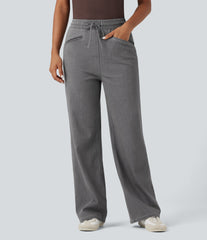 Halara Flex™ High Waisted Drawstring Wide Leg InstantCool Stretchy Knit Casual Sweatpants Jeans with Pockets