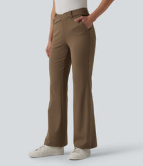 Halara Flex™ DayStretch Asymmetric Mid Rise Flare Work Pants with Pockets