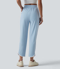 SoftlyZero™ Airy High Waisted Drawstring Contrast Binding Curved Hem InstantCool Yoga Tapered Pants with Pockets-UPF50+