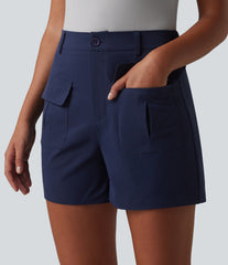 Mid Rise Stretchy Poplin Work Shorts 4'' with Pockets