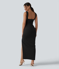 V Neck Built-in Bra Bodycon Maxi Dress