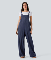 Denim Like Casual Overalls with Pockets-Front and Back Wearable
