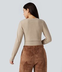 U-Neck Long Sleeve Cropped Casual Sweater