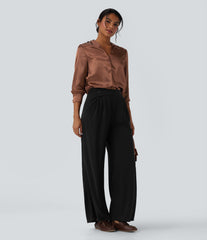 V-neck Long Sleeve Satin Work Top