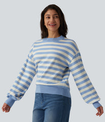 Round Neck Long Sleeve Stripe Casual Sweater