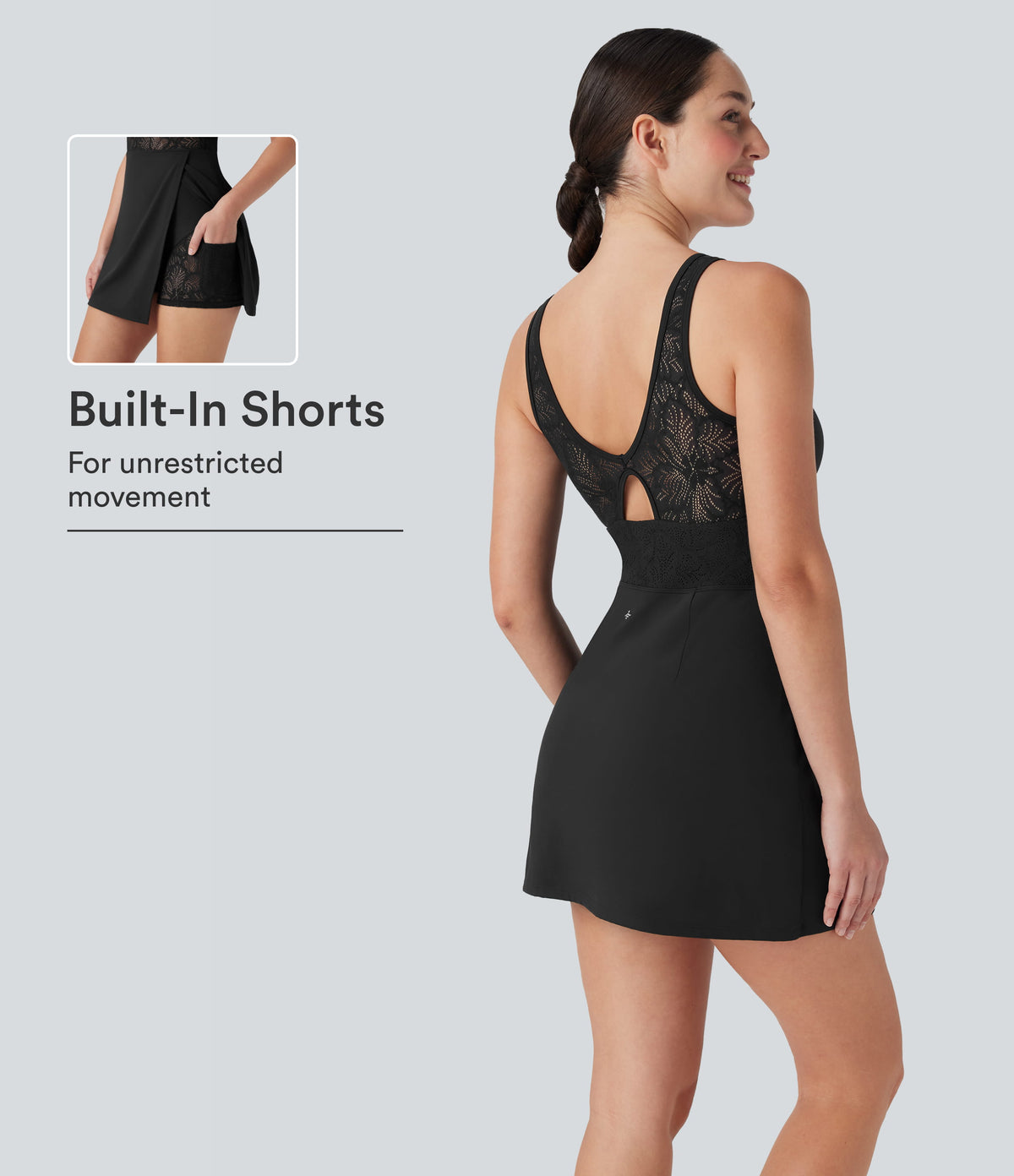 SoftlyZero™ Airy Contrast Lace 2-in-1 InstantCool Tennis Active Dress with Pocket-UPF50+