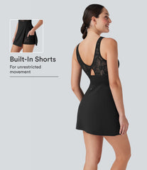 SoftlyZero™ Airy Contrast Lace 2-in-1 InstantCool Tennis Active Dress with Pocket-UPF50+