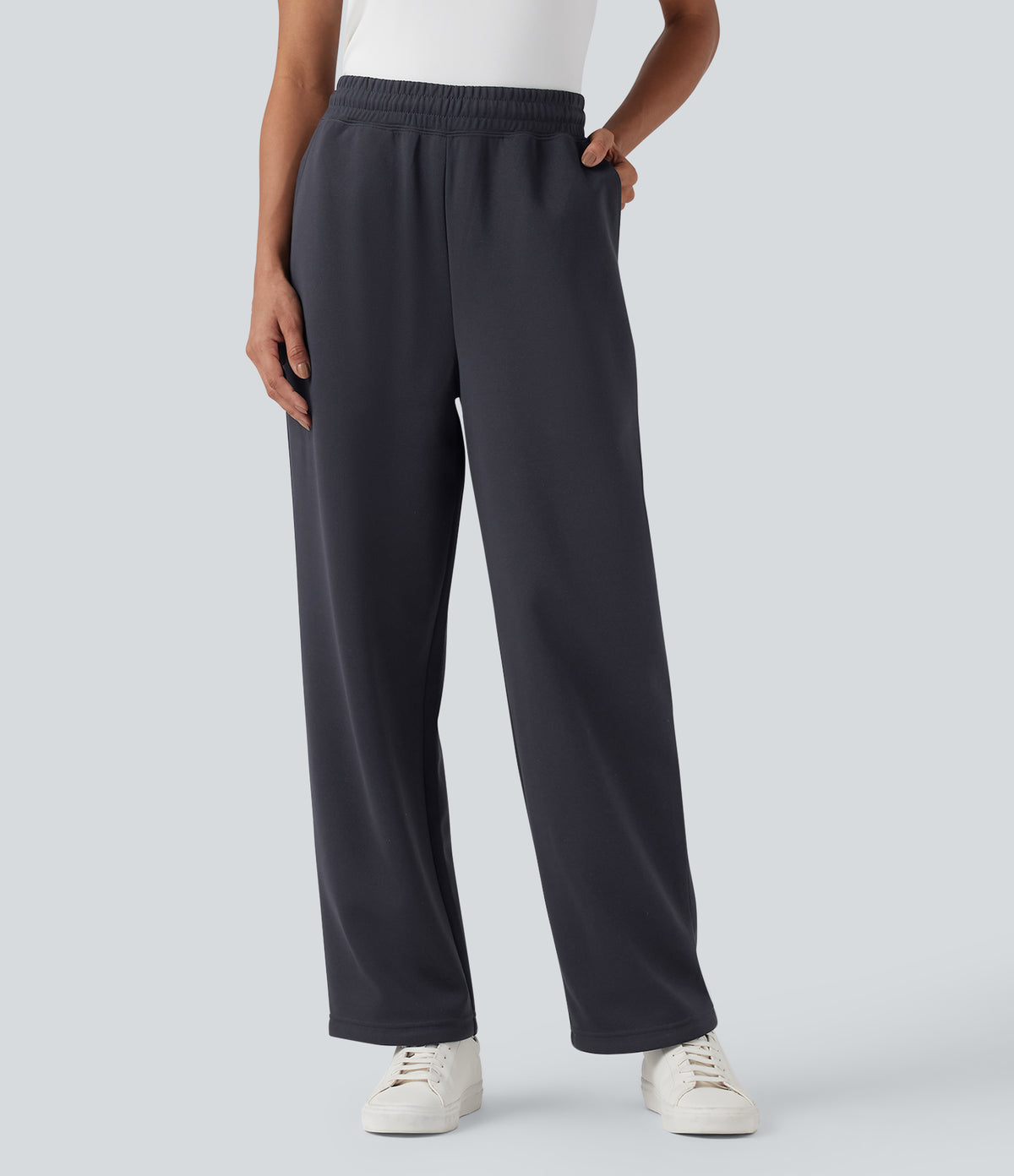 High Waisted Drawstring Cinchable Hem Casual Wide Leg Pants with Pockets