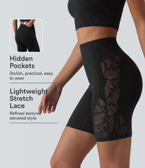 Halara UltraSculpt™ High Waisted Tummy Control Contrast Lace Yoga Biker Shorts 7'' with Pocket