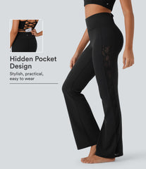 SoftlyZero™ High Waisted Contrast Lace Yoga Bootcut Leggings with Pocket-UPF50+