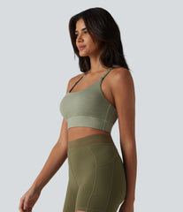 Medium Support Crisscross Backless Built-in Bra Heathered Workout Sports Bra