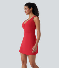 SoftlyZero™ Plush Push-Up Molded Cups Zipper 2-in-1 Yoga Active Dress with Pockets-Easy Peezy DD-F Cups
