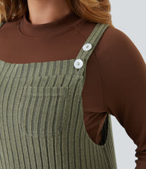 Ribbed Knit Casual Plus Size Overalls with Pockets